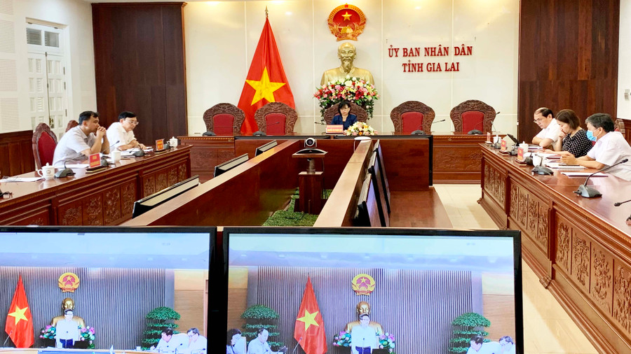 Quảng cảnh cuộc họp trực tuyến tại điểm cầu Gia Lai. Ảnh: Như Nguyện