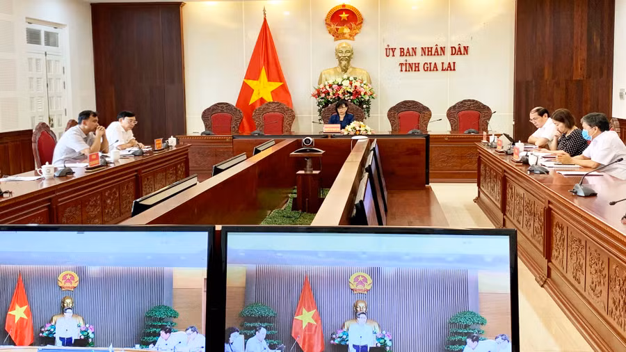 Quảng cảnh cuộc họp trực tuyến tại điểm cầu Gia Lai. Ảnh: Như Nguyện