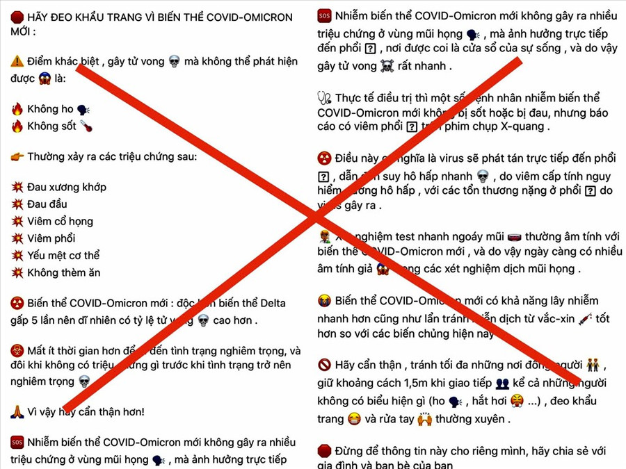 Tin giả về biến chủng COVID-19 lan truyền trên mạng xã hội. Ảnh chụp màn hình