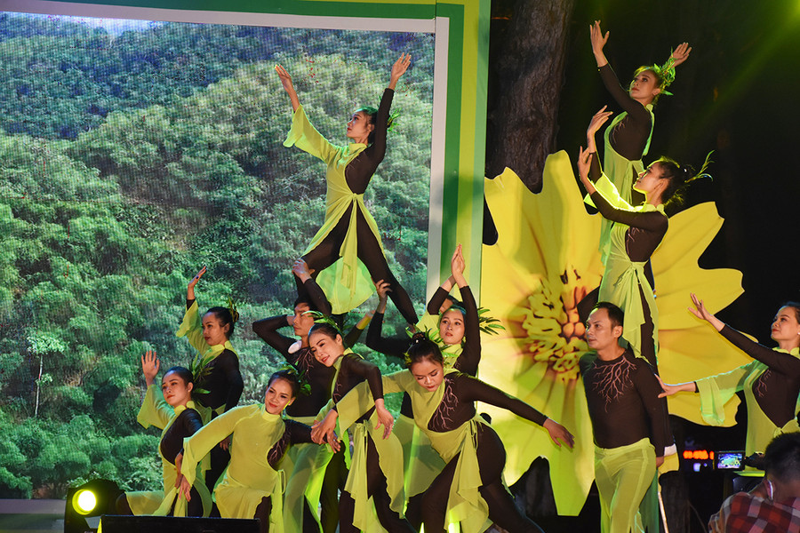  Tập thể diễn viên múa Nhà hát Ca múa nhạc Tổng hợp Đam San biểu diễn bài múa Tre Việt. Ảnh: Trần Dung