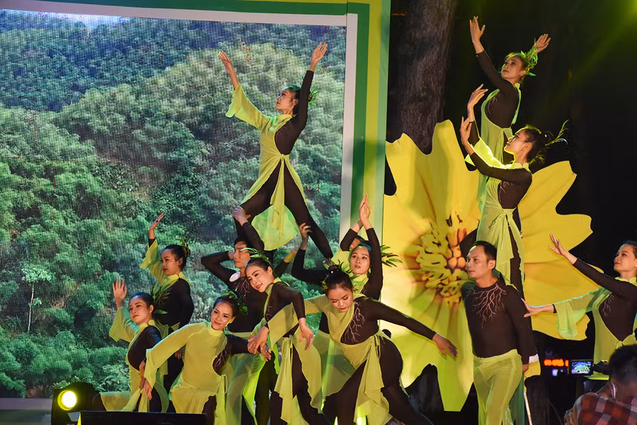  Tập thể diễn viên múa Nhà hát Ca múa nhạc Tổng hợp Đam San biểu diễn bài múa Tre Việt. Ảnh: Trần Dung