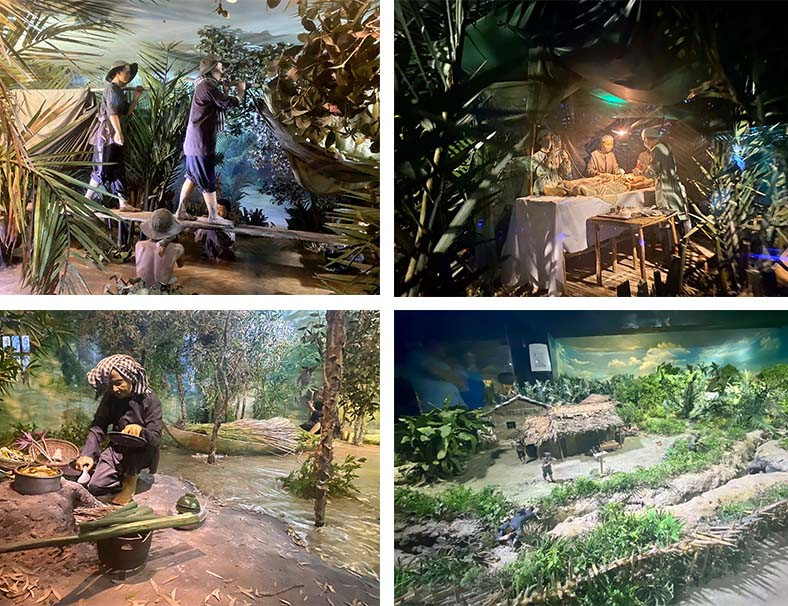 Những hình ảnh được phục dựng sống động trong các hộp hình chuyên đề trưng bày tại Công viên Tượng đài Long An “Trung dũng, kiên cường, toàn dân đánh giặc”. Ảnh: Mộc Trà