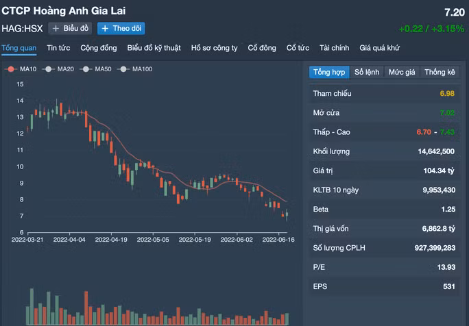 Giá cổ phiếu HAG tăng khá trong ngày 20-6.