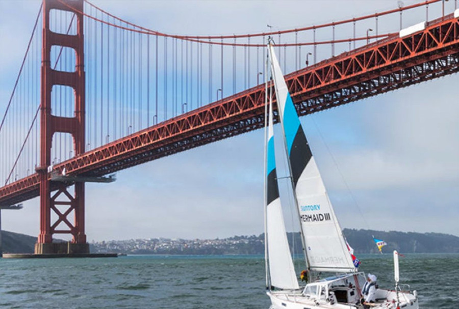 Ông Hori rời bờ biển San Francisco vào sáng ngày 26.3.2022, một mình băng qua Thái Bình Dương. Ảnh: Courtesy of Kenichi Horie