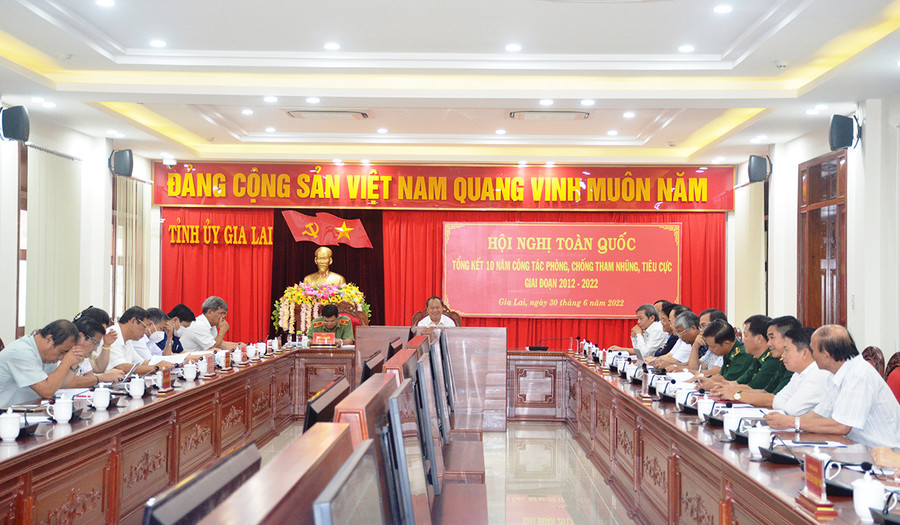  Quang cảnh hội nghị tại điểm cầu Gia Lai. Ảnh: Vĩnh Hoàng