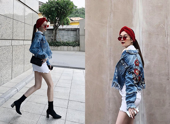 Thiều Bảo Trang chứng tỏ gu thẩm mỹ cực chất với street style mang hơi thở của phong cách thời trang du mục. Bảo Trang diện áo khoác jeans thêu bắt mắt, phá cách với phần gấu áo xé tua rua kiểu tự do, phối cùng mini juyp trắng. Để tô đậm hơn hình ảnh một cô gái Bohemian, nữ ca sĩ quấn chiếc khăn turban đỏ rực bắt mắt. Thiều Bảo Trang chứng tỏ gu thẩm mỹ cực chất với street style mang hơi thở của phong cách thời trang du mục. Bảo Trang diện áo khoác jeans thêu bắt mắt, phá cách với phần gấu áo xé tua rua kiểu tự do, phối cùng mini juyp trắng. Để tô đậm hơn hình ảnh một cô gái Bohemian, nữ ca sĩ quấn chiếc khăn turban đỏ rực bắt mắt.