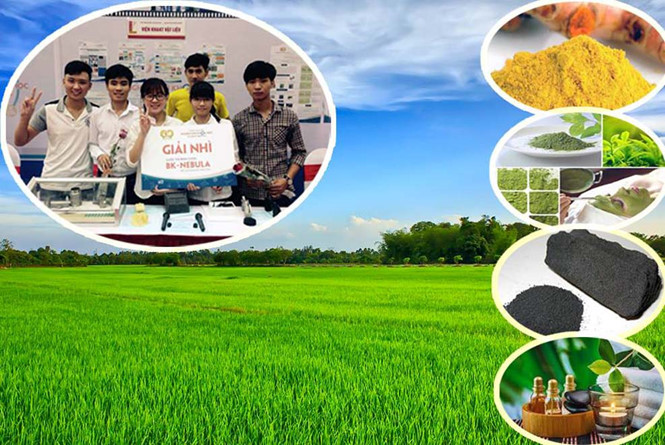 Nhóm sinh viên sáng tạo xà phòng đen từ vỏ trấu. Nhóm sinh viên sáng tạo xà phòng đen từ vỏ trấu.