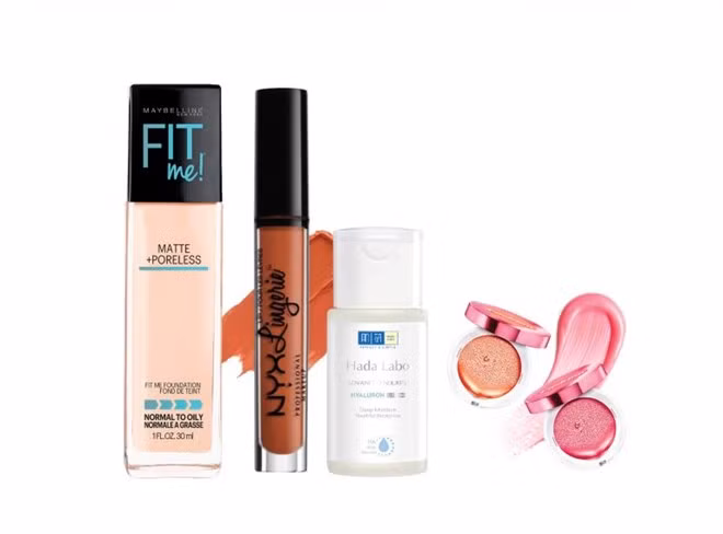  Maybelline New York – Fit Me Kem nền mịn lì chứa công nghệ micro powder với các hạt phấn siêu nhỏ, tiệp màu da. Giá: 195.000 đồng; N.Y.X – Lingerie Liquid Lipstick Son kem lì sở hữu bảng màu đa dạng và rất “Tây”. Giá: 220.000 đồng; Hada Labo – Advanced Nourish Hyaluron Lotion Dung dịch dưỡng ẩm, cấp ẩm ưu việt chứa thành phần glycerin, hyaluronic acid, super hyaluronic acid và nano hyaluronic acid. Giá: 178.000 đồng; L’Oreal – Paris Cushion Glow Blush: Má hồng dạng nước tạo nên lớp màu ửng nhẹ, tự nhiên như thể làn da hồng lên từ bên trong. Giá: 268.000 đồng.