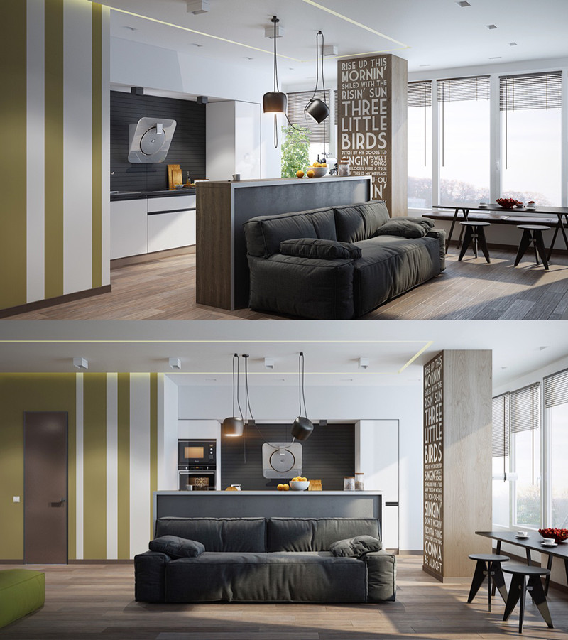 Căn phòng được sắp xếp khác lạ khi đập vào mắt là chiếc ghế sofa.