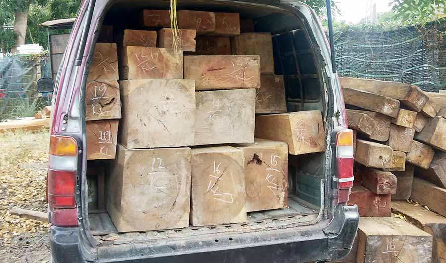  Xe ô tô loại 12 chỗ chở gỗ trái phép. Ảnh: N.T