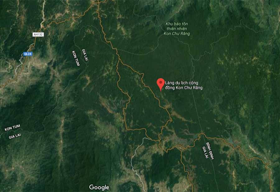  Nhãn vị trí Làng du lịch cộng đồng Kon Chư Răng trên Google Maps. Ảnh: Hồng Thi (chụp từ màn hình vệ tinh)