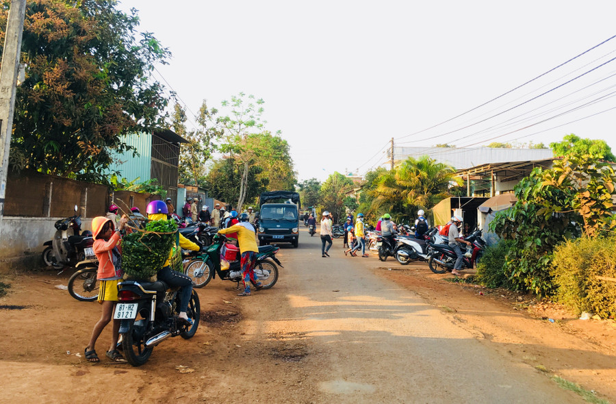 Lực lượng trật tự đô thị dẹp chợ tạm trên đường Nguyễn Hữu Thọ (TP. Pleiku). Ảnh: Lê Hòa