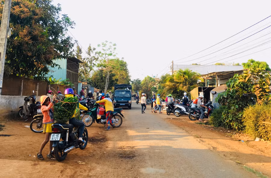 Lực lượng trật tự đô thị dẹp chợ tạm trên đường Nguyễn Hữu Thọ (TP. Pleiku). Ảnh: Lê Hòa