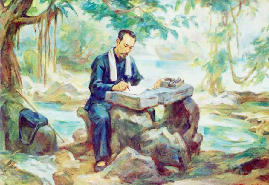  Tranh: Bác Hồ làm việc bên bờ suối Lênin (nguồn: Internet).