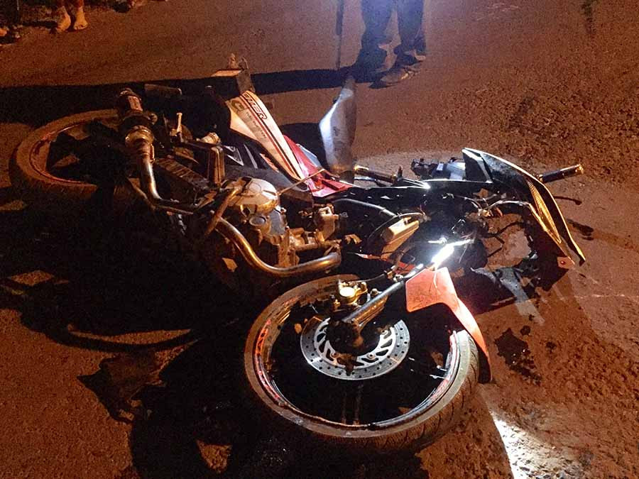 Chiếc xe máy gây tai nạn do Kanh điều khiển. Ảnh: Văn Ngọc 