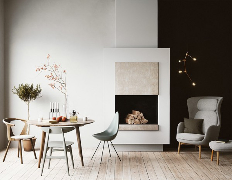  Phòng ăn được thiết kế độc đáo, khác lạ khi có thêm lò sưởi.