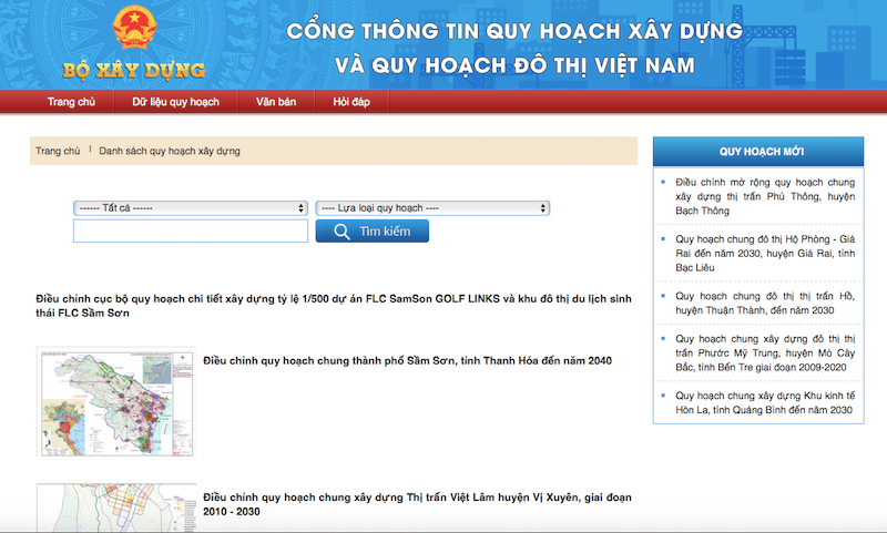  Cổng thông tin quốc gia về quy hoạch sẽ giúp quá trình quản lý quy hoạch minh bạch, công khai (Ảnh chụp màn hình hệ thống đang thử nghiệm).
