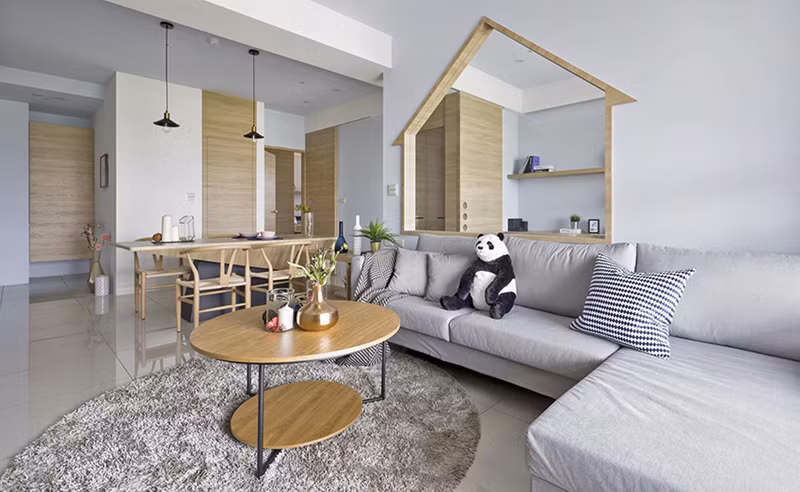  Phòng khách tập trung vào sự cân bằng, phối hợp và yếu tố thị giác.