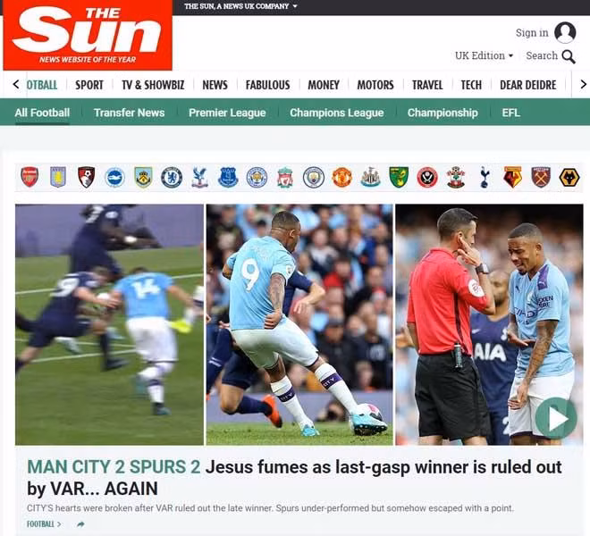 Các cầu thủ Man City đã phản ứng thái quá, dù công nghệ VAR nhận định không phải bàn thắng