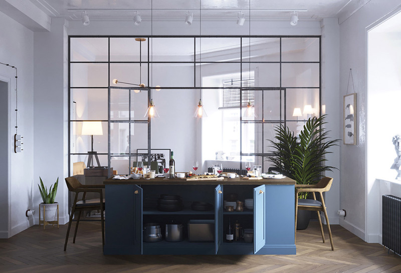 Bộ bàn ăn được thiết kế có thêm các ô ở dưới để gia chủ đựng nồi xoong và các vật dụng khác. 