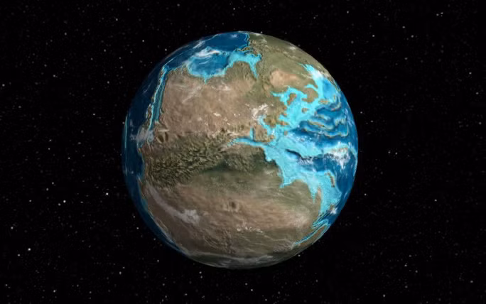 Hình ảnh trái đất 240 triệu năm trước với siêu lục địa Pangea ngự trị - ảnh: Ancient Earth Globe
