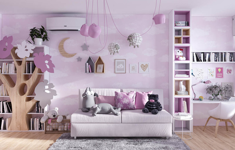 Lấy màu hồng và trắng làm chủ đạo, căn phòng có cây, các con vật được bày trên ghế, trưng bày trong giá sách sẽ giúp trẻ cảm thấy gần gũi với cảnh vật thiên nhiên hơn. Lấy màu hồng và trắng làm chủ đạo, căn phòng có cây, các con vật được bày trên ghế, trưng bày trong giá sách sẽ giúp trẻ cảm thấy gần gũi với cảnh vật thiên nhiên hơn.