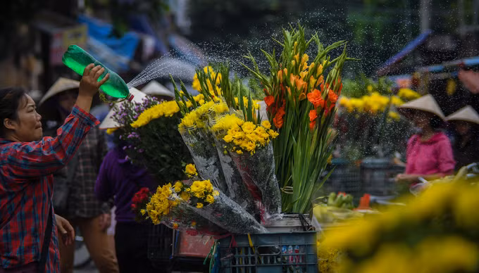 Những chiếc xe hoa đặc trưng của Hà Nội cũng góp thêm sắc vàng cho ngày thu.