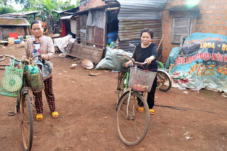  Khi bớt đau, chị Hoa lại gắng gượng cùng mẹ đi mua ve chai. Ảnh: Đ.Y