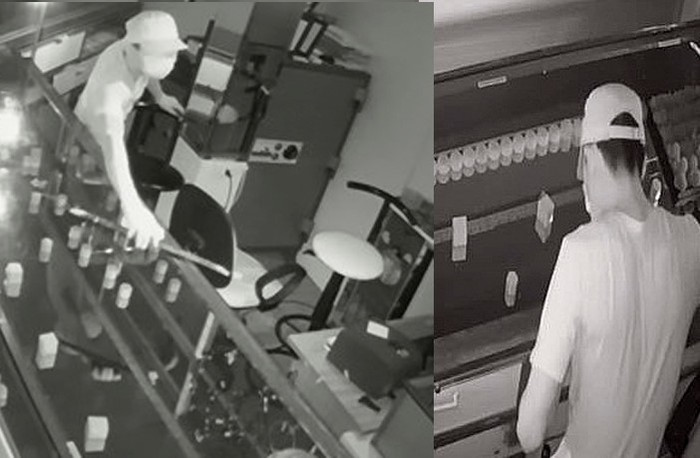  Camera tiệm vàng ghi lại cảnh tên trộm đột nhập, cuỗm tài sản. Ảnh: T. Dương.