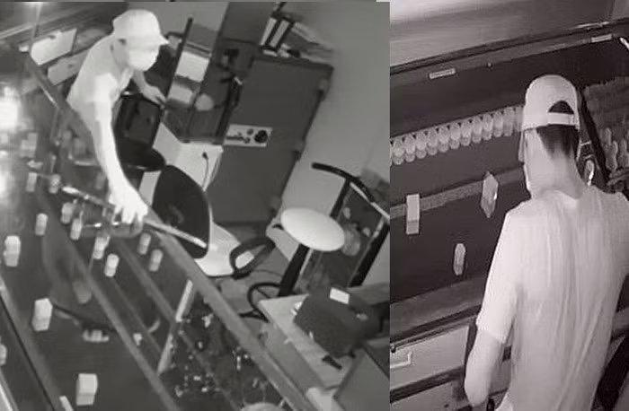  Camera tiệm vàng ghi lại cảnh tên trộm đột nhập, cuỗm tài sản. Ảnh: T. Dương.