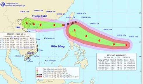 Vị trí và đường đi của cơn bão. 