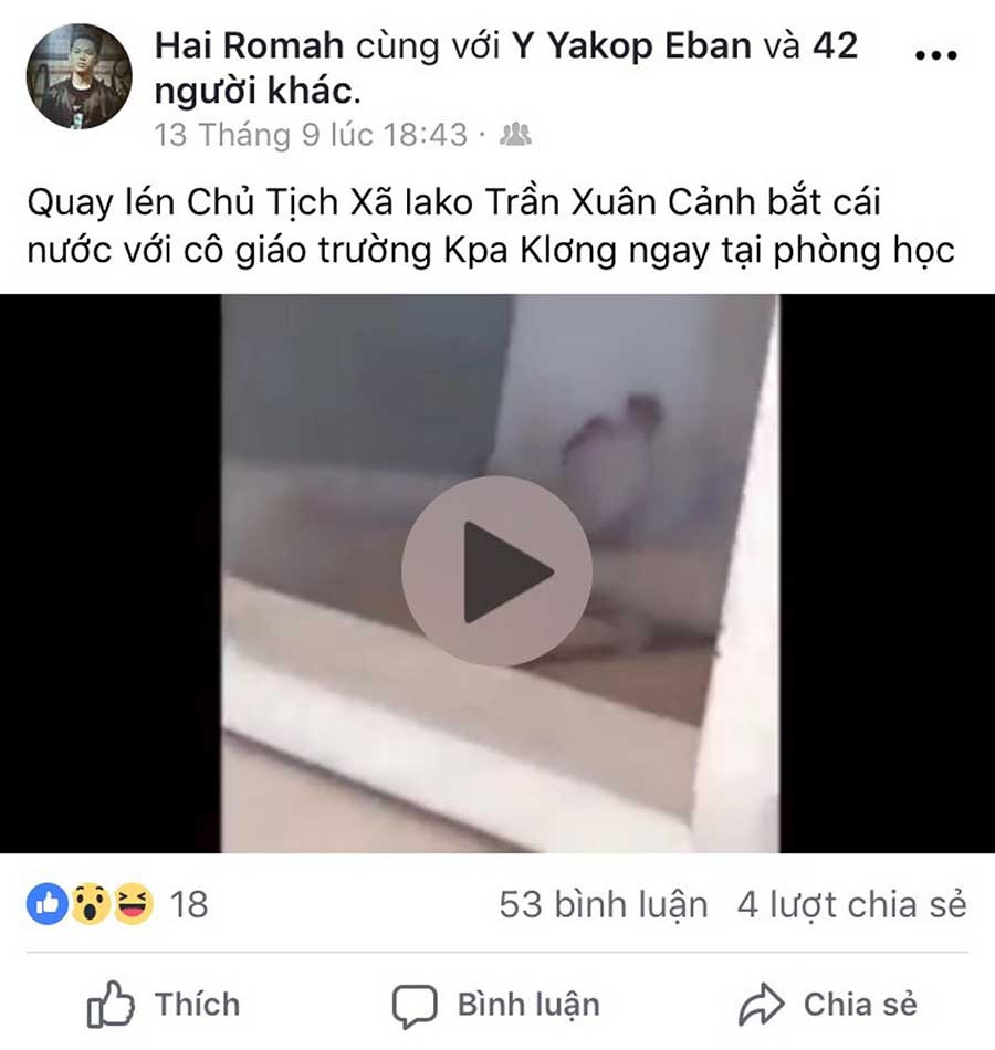 Tài khoản Hai Romah đã đăng tải clip để vu khống Chủ tịch UBND xã Ia Ko.