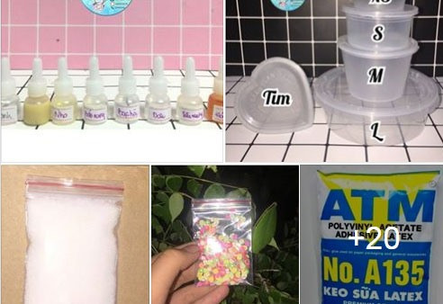Nguyên liệu chế tạo slime được rao bán trên mạng xã hội.