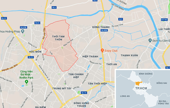 Xã Thới Tam Thôn, nơi xảy ra vụ nổ súng. Ảnh: Google Maps.
