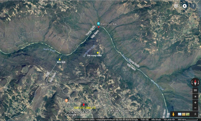 Trên bản đồ vệ tinh thấy rõ vị trí điểm cực Bắc của VN
