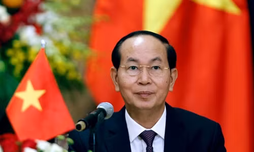  Chủ tịch nước Trần Đại Quang trong cuộc họp báo ở Hà Nội ngày 6/9/2017. Ảnh: Reuters.