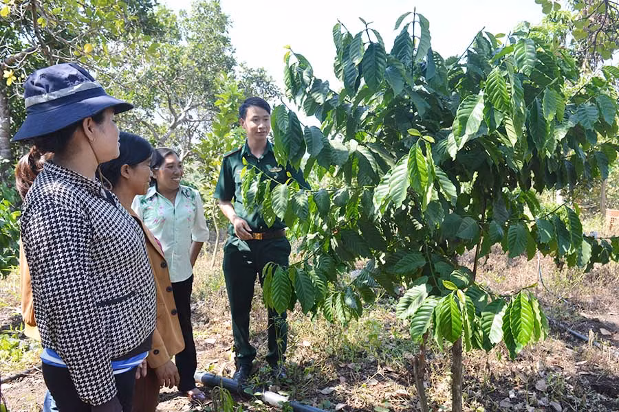 Cán bộ, chiến sĩ Đồn Biên phòng Ia Púch giúp dân sơ tán đồ đạc trong mưa lũ. Ảnh: P.D