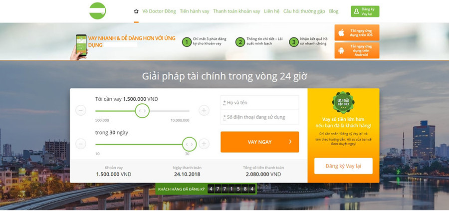 Giao diện phổ biến của các website vay tiền trực tuyến. Ảnh chụp màn hình.