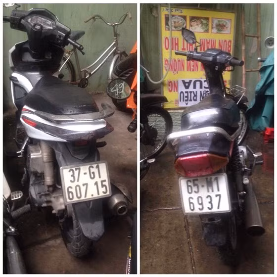 Chiếc xe gây án (trái) và chiếc xe 2 đối tượng trộm cắp