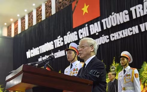 Tổng Bí thư Nguyễn Phú Trọng đọc điếu văn tại Lễ truy điệu Chủ tịch nước Trần Đại Quang.