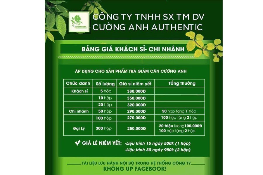 Bảng báo giá nội bộ cho thấy các kênh phân phối của Cường Anh lãi rất nhiều trên mỗi sản phẩm.