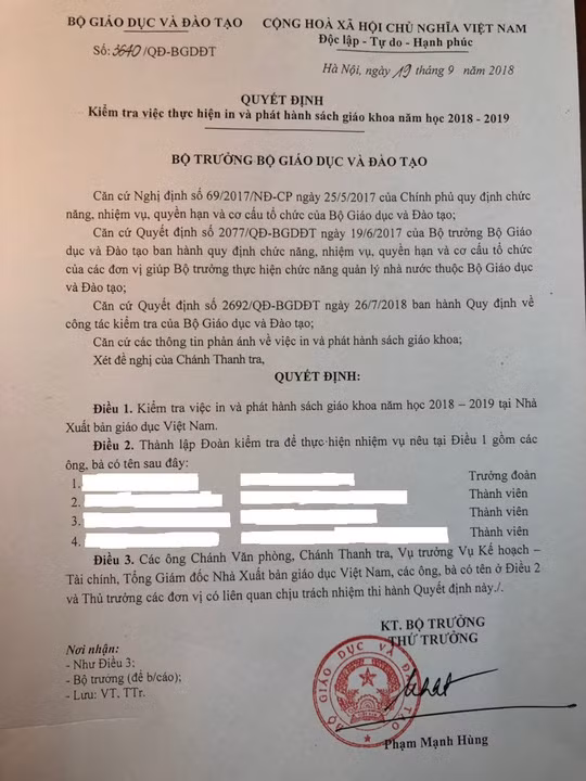 Quyết định kiểm tra tại NXB Giáo dục Việt Nam