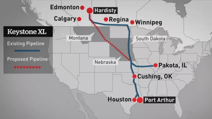 Keystone XL dự kiến vận chuyển dầu từ tỉnh Alberta - Canada đến các nhà máy lọc dầu dọc theo bờ Vịnh Texas. Ảnh: CBC Keystone XL dự kiến vận chuyển dầu từ tỉnh Alberta - Canada đến các nhà máy lọc dầu dọc theo bờ Vịnh Texas. Ảnh: CBC
