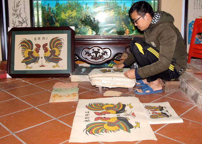 Hình tượng gà Hồ trong tranh dân gian Đông Hồ Ảnh: Thu Hường