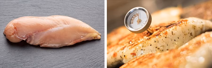 Thịt gà có nhiệt độ thích hợp để bảo quản và chế biến. Đồ họa: Hồng Nhật