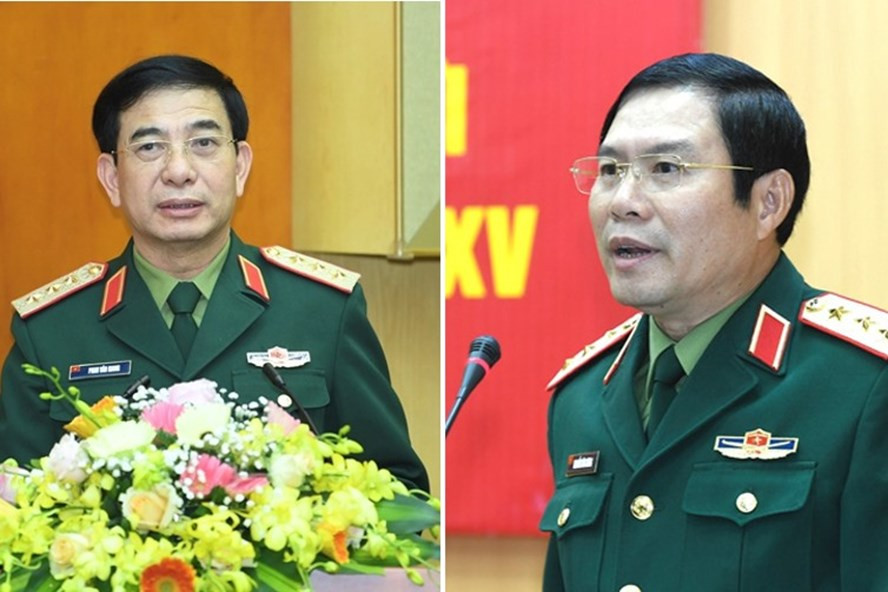 Thượng tướng Phan Văn Giang và Thượng tướng Nguyễn Tân Cương được giới thiệu để ứng cử đại biểu Quốc hội khoá XV. Ảnh BQP