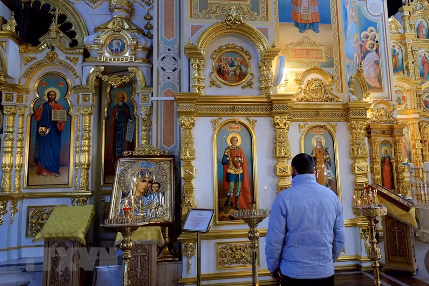  Nhà thờ mang tên vị Tổng lãnh thiên thần Mikhail - vị thần bảo trợ cho những người thợ rèn vũ khí. (Ảnh: Trần Hiếu/TTXVN)