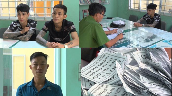 Nhóm Lê Văn Tú, Phan Văn Linh, Đỗ Văn Trung bị Công an P.Vĩnh Lạc bắt giữ khi đang rải và dán tờ rơi quảng cáo cho vay trả góp ẢNH: BÁCH HỶ Nhóm Lê Văn Tú, Phan Văn Linh, Đỗ Văn Trung bị Công an P.Vĩnh Lạc bắt giữ khi đang rải và dán tờ rơi quảng cáo cho vay trả góp ẢNH: BÁCH HỶ