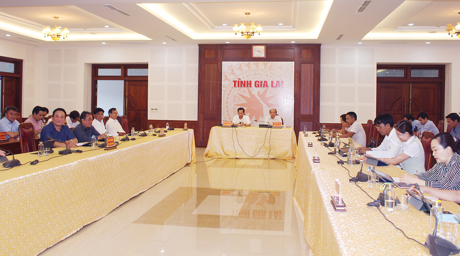 Quang cảnh hội nghị tại điểm cầu tỉnh Gia Lai. Ảnh: Phan Lài