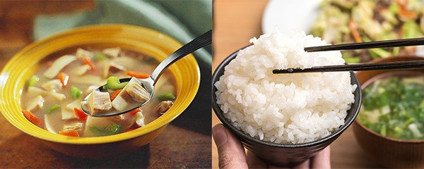 Cơm chan canh tưởng như bình thường nhưng lại là thói quen xấu, phản khoa học. Đồ hoạ: Phương Linh.